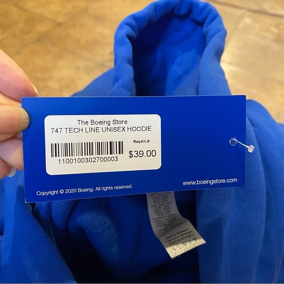 NWT~BOEING 747 Graphic Blue Fleece Lined Hoodie Sweatshirt Size Large-Unisex - Picture 7 of 7
